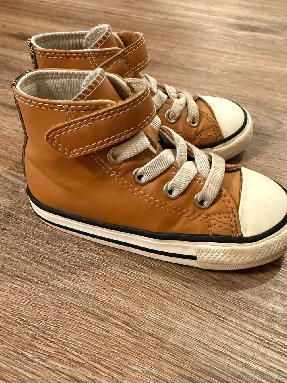 Converse All Star High Top Sneakers Toddler Sz 7 Tan Brown Leather No Tie